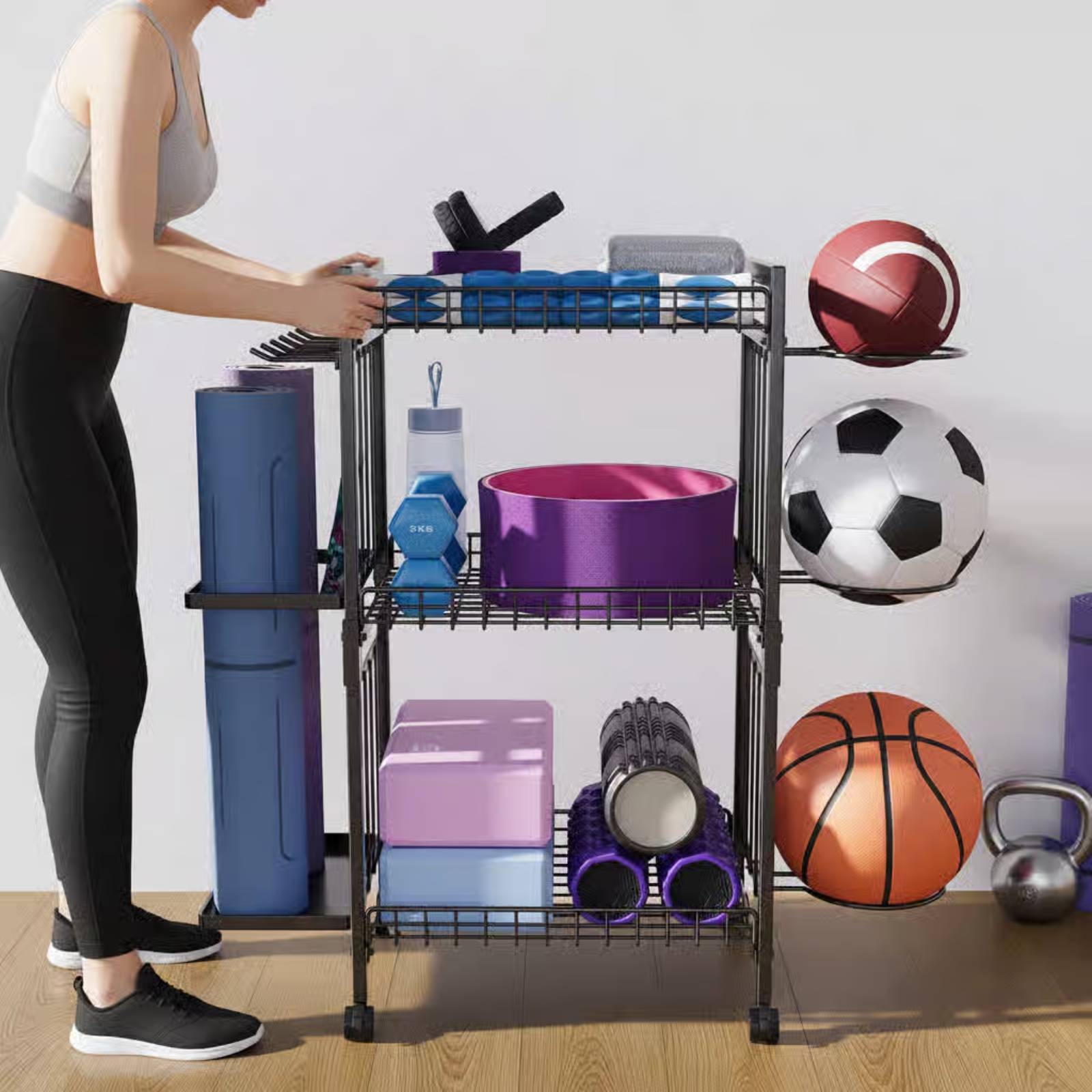 Mobile Gym Equipment Rack Spac – Sports Equipment Organizer Rack recenzja i cena