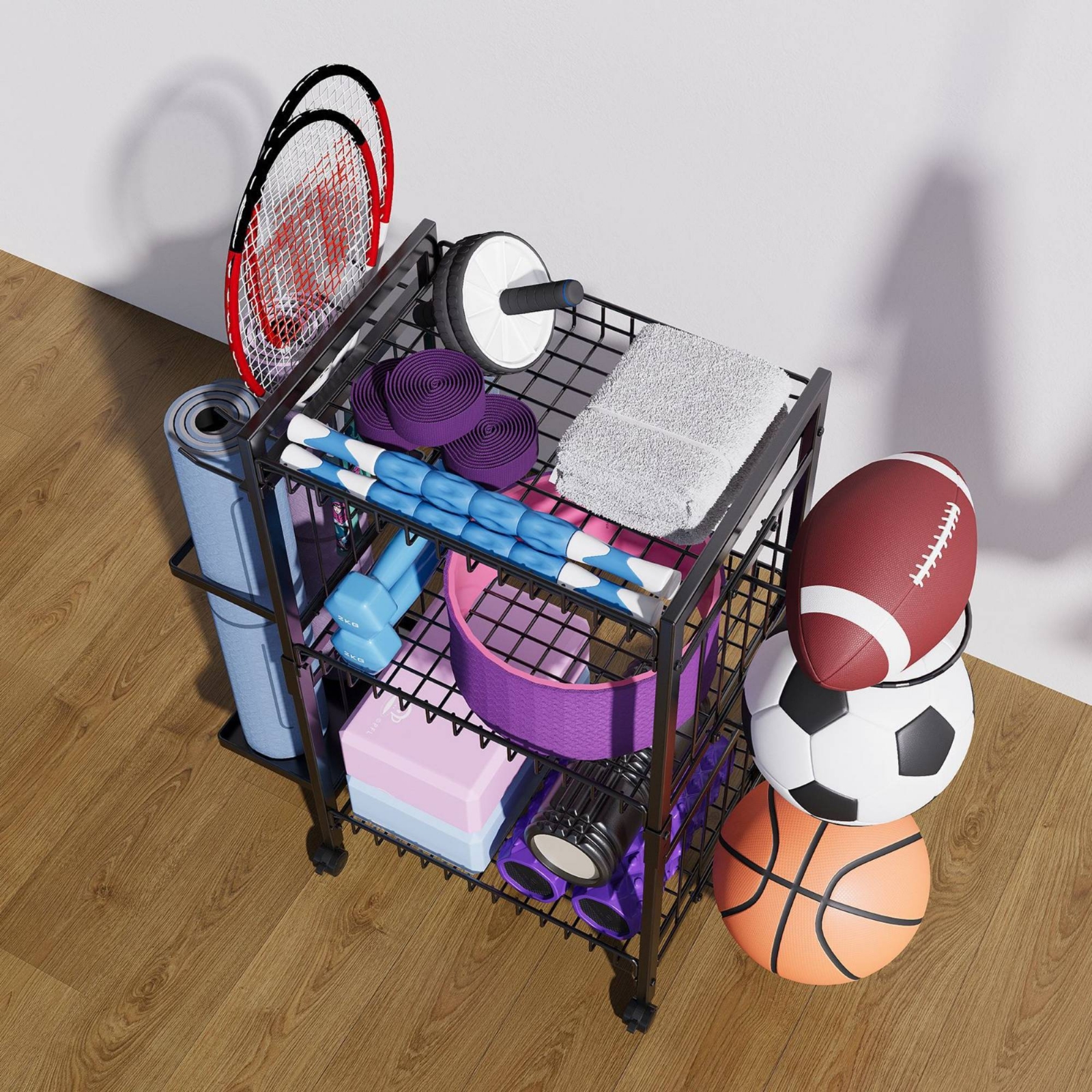 Mobile Gym Equipment Rack Spac – Sports Equipment Organizer Rack recenzja i cena