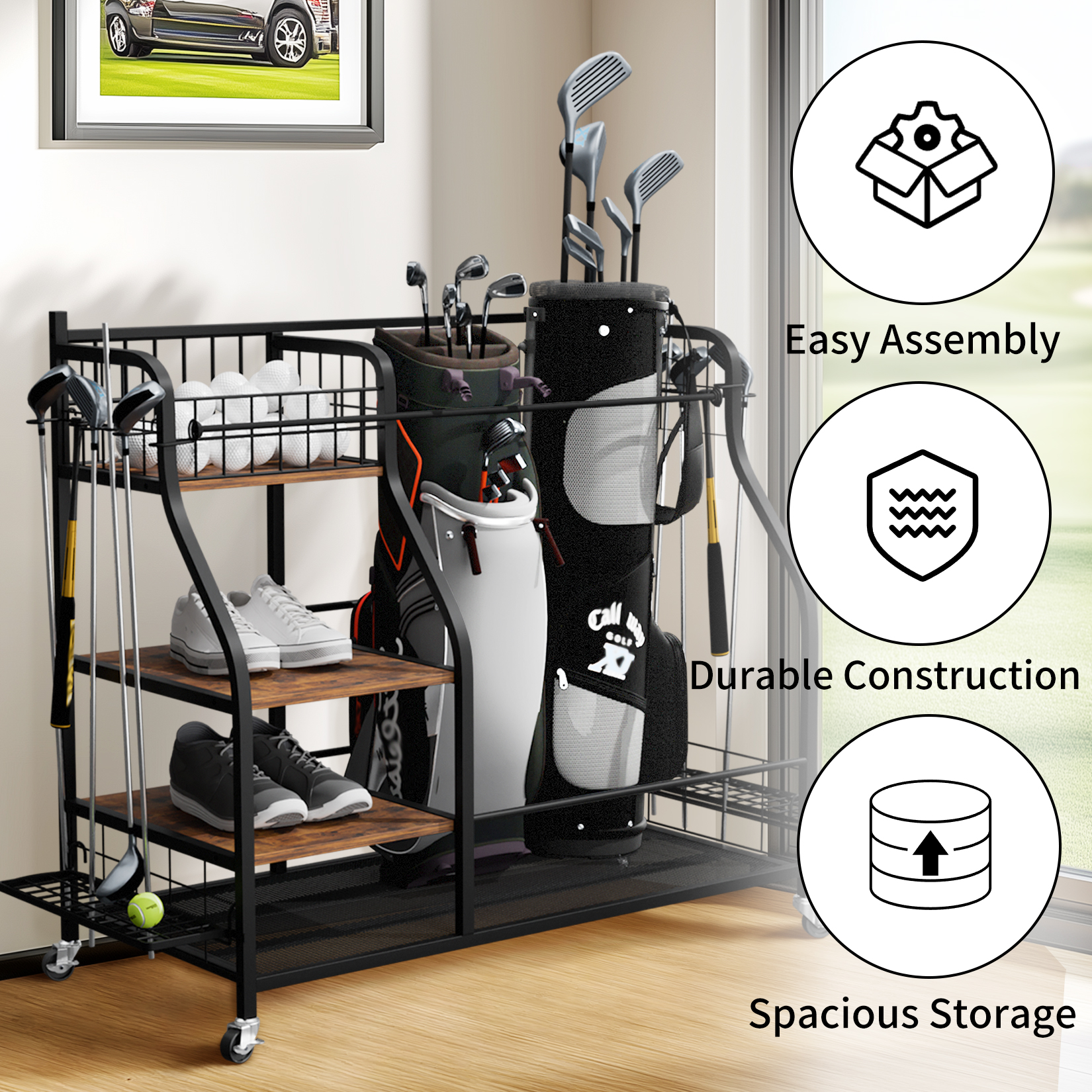 Multifunctional Rolling Golf B – Sports Equipment Organizer Rack recenzja i cena